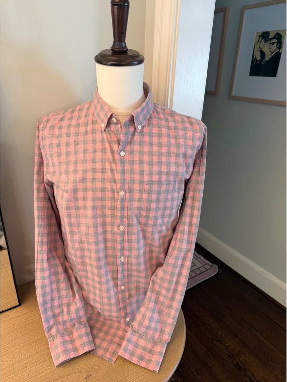 Bonobos 100% cotton Men's Pink Gray Checkered Button-Down Shirt L